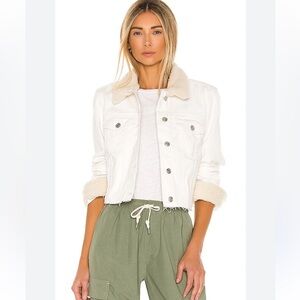 PAIGE Women's Vivienne Shearling Collar Relaxed Raw Hem Jacket